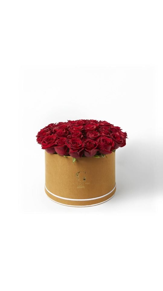 Taba Rengi Orta Boy Kutuda Kıpkırmızı Güller