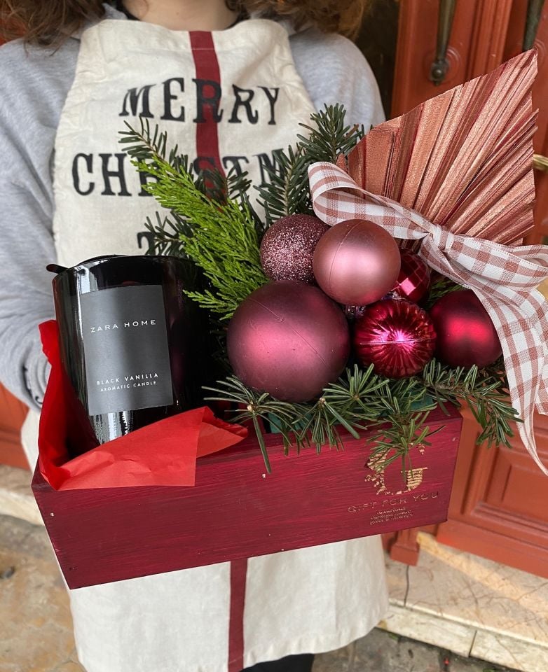 Ahşap Noel Kutusu Bordo