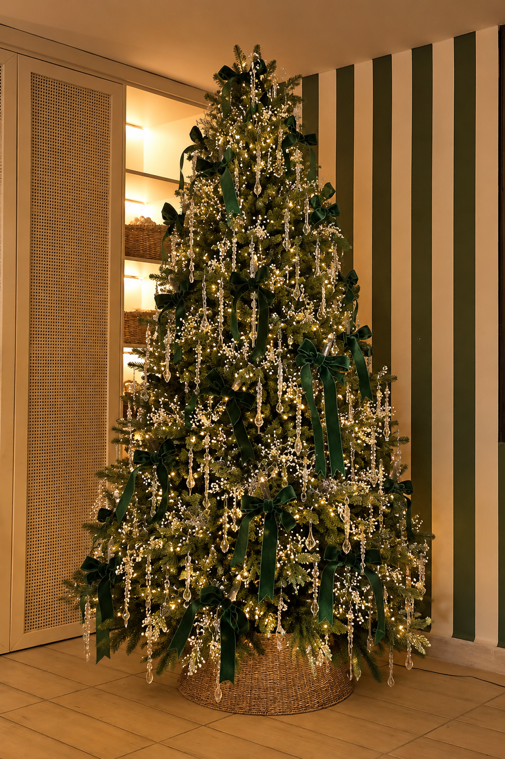 Emerald Crystal – Zümrüt Yeşili & Kristal Işıltılı Lüks 240 cm Akıllı Yılbaşı Ağacı