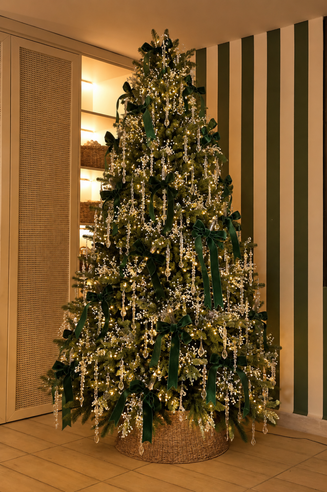 Emerald Crystal – Zümrüt Yeşili & Kristal Işıltılı Lüks 240 cm Akıllı Yılbaşı Ağacı